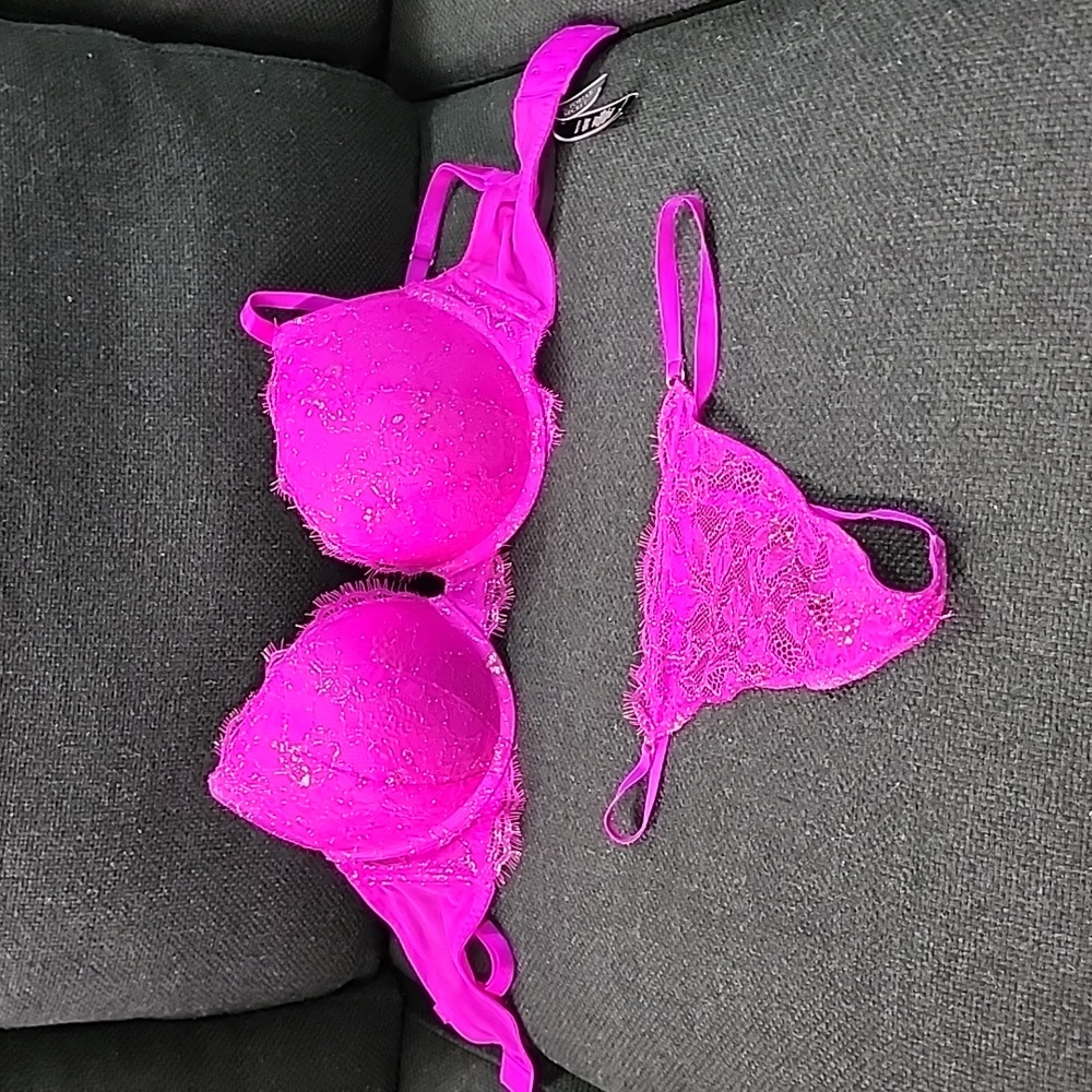 Hot Pink Lace Push-Up Bra & Thong Set